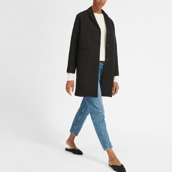 Everlane The Italian ReWool Cocoon Coat Heathered Black Women 0 NWT Button - Picture 1 of 11